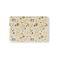 Farmyard Friends fitted crib sheet on a nursery crib mattress