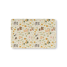 Farmyard Friends fitted crib sheet on a nursery crib mattress