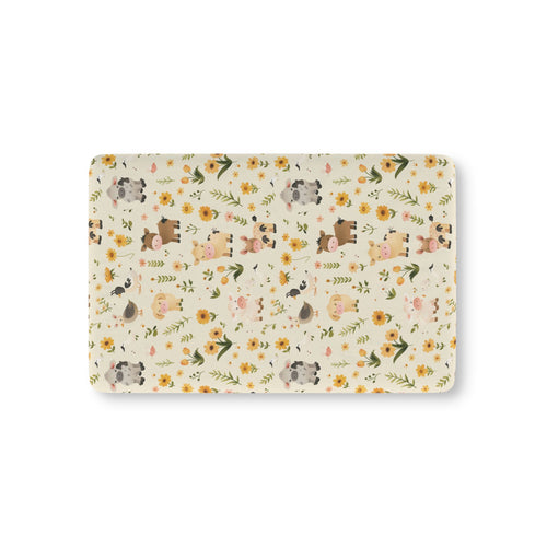 Farmyard Friends fitted crib sheet on a nursery crib mattress