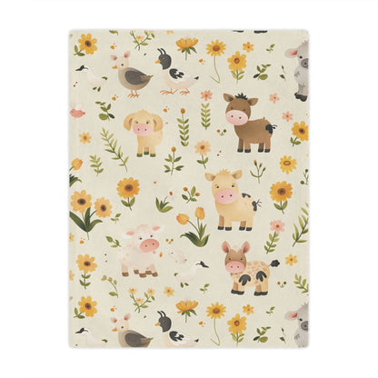 Farm animal minky baby blanket in a nursery