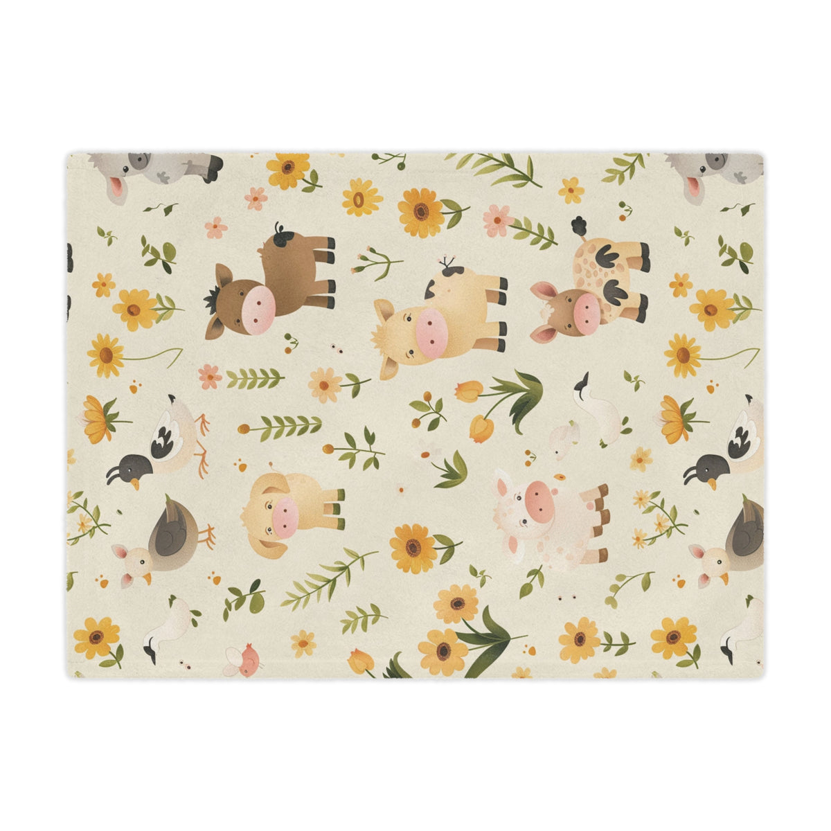 Soft minky blanket with farm animals and sunflowers