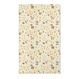 Farm animal nursery area rug with sunflowers on cream