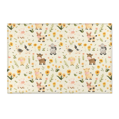 Farmyard Friends area rug with cows, sheep and sunflowers