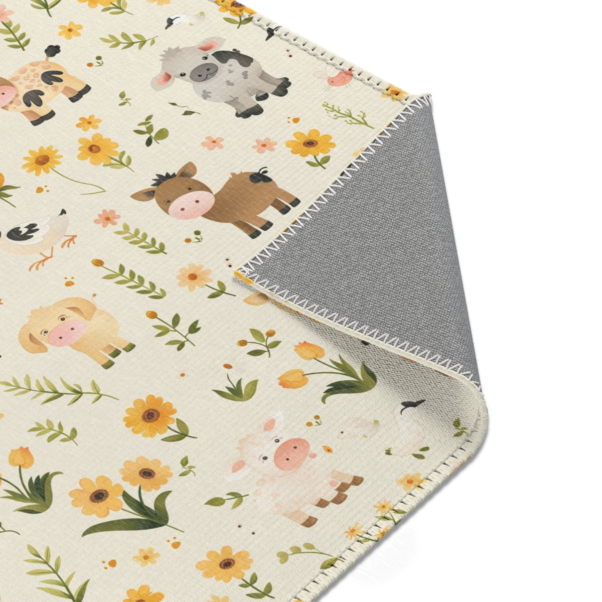 Close detail of the Farmyard Friends farm animal print