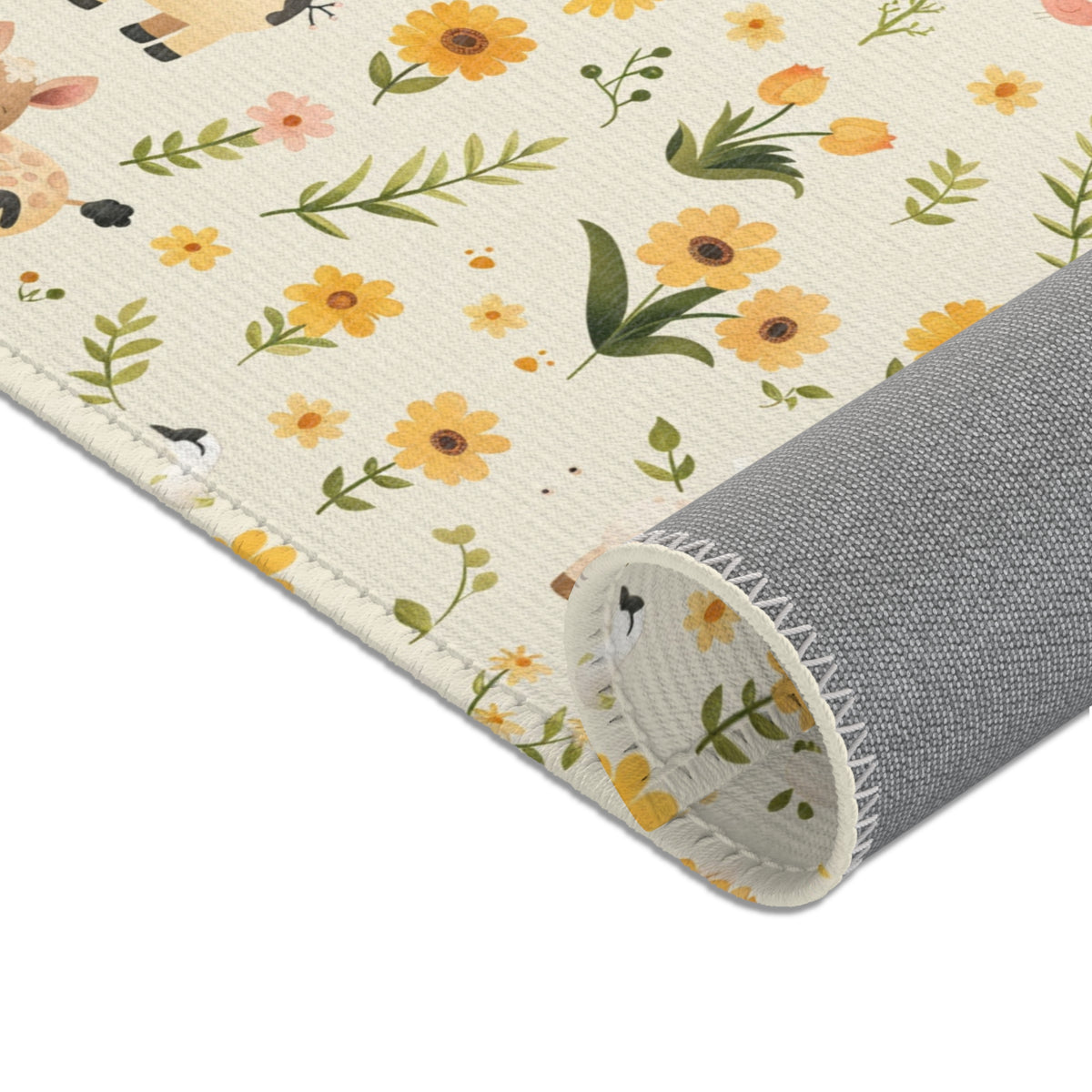 Farmyard nursery rug with tractors and barn animals