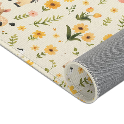 Farmyard nursery rug with tractors and barn animals
