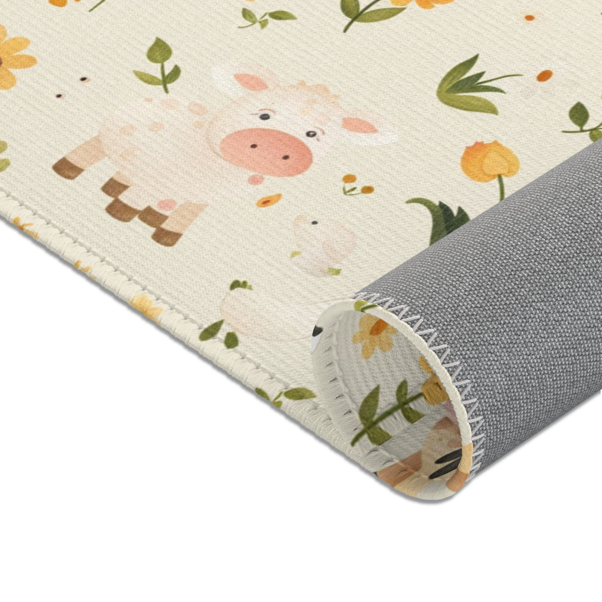 Farmyard Friends rug shown in a styled baby room