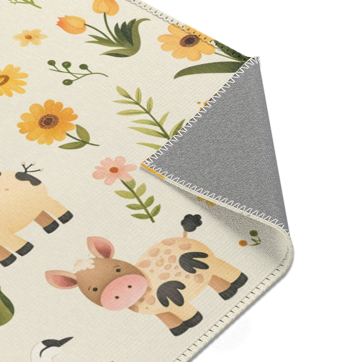 Farm nursery area rug in a small baby bedroom