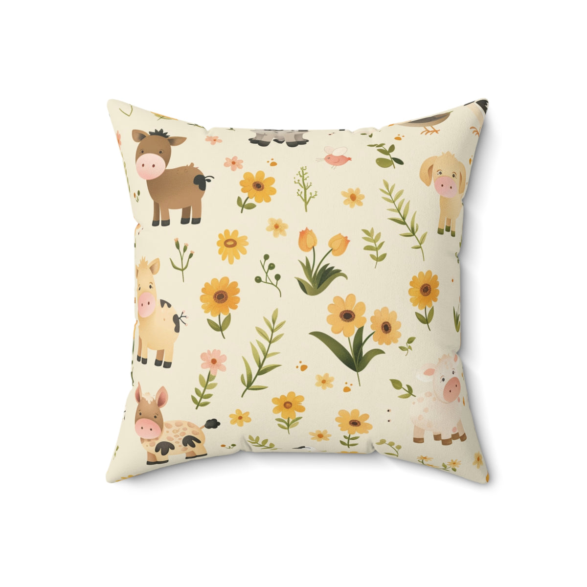 Farmyard Friends nursery cushion on a daybed