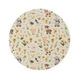 Farmyard Friends round nursery rug on a baby room floor