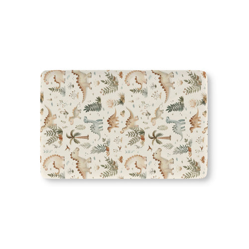 Fern Grove Dinosaurs fitted crib sheet on a nursery crib mattress