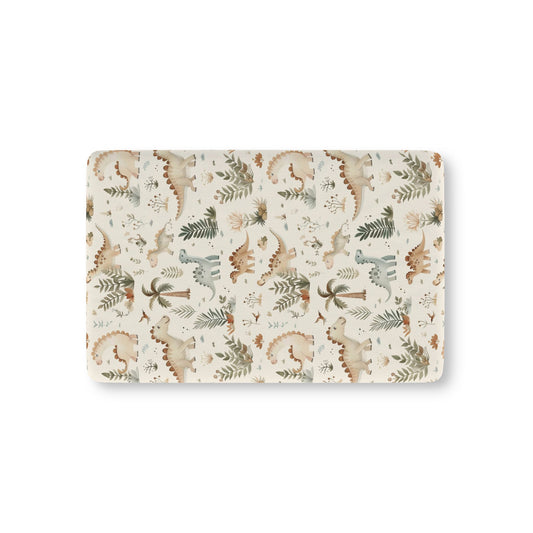 Fern Grove Dinosaurs fitted crib sheet on a nursery crib mattress