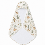 Fern Grove Dinosaurs hooded baby towel wrapped around a baby
