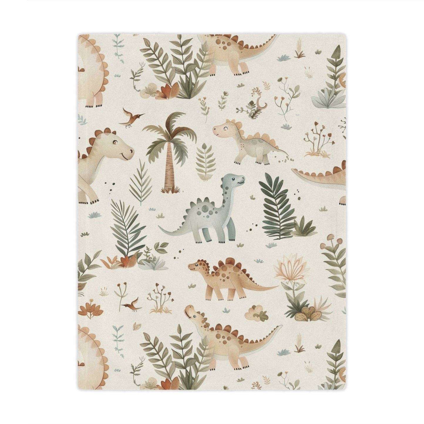 Minky baby blanket in sage and tan, Fern Grove Dinosaurs print