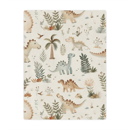 Minky baby blanket in sage and tan, Fern Grove Dinosaurs print