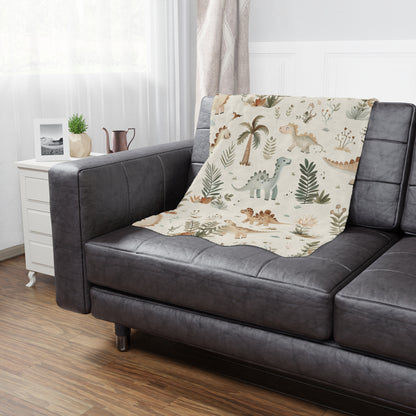 Fern Grove Dinosaurs minky blanket showing the soft raised reverse