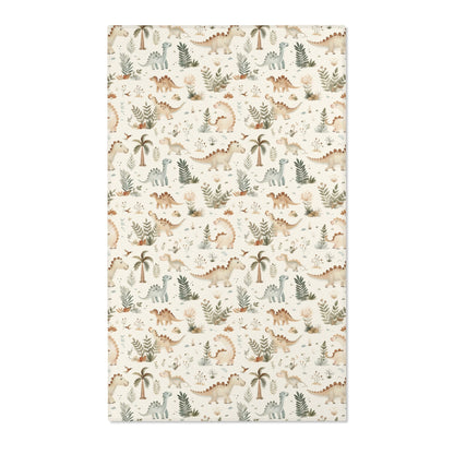 Dinosaur nursery area rug in sage and tan on cream