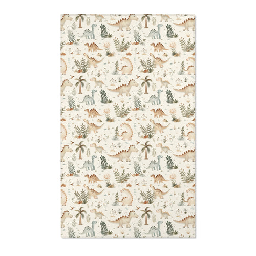 Dinosaur nursery area rug in sage and tan on cream
