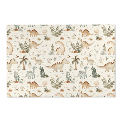 Low pile nursery rug with dinosaurs, palms and ferns