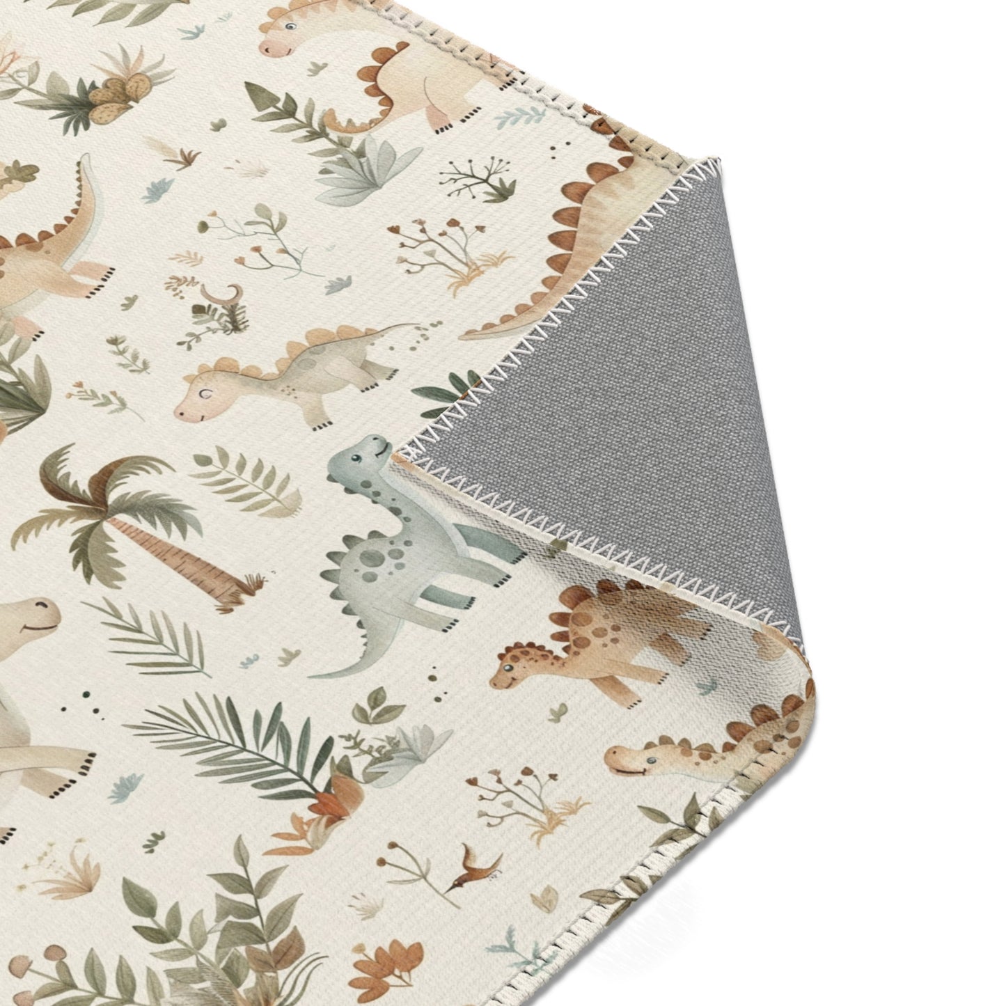 Fern Grove Dinosaurs nursery rug pattern shown flat