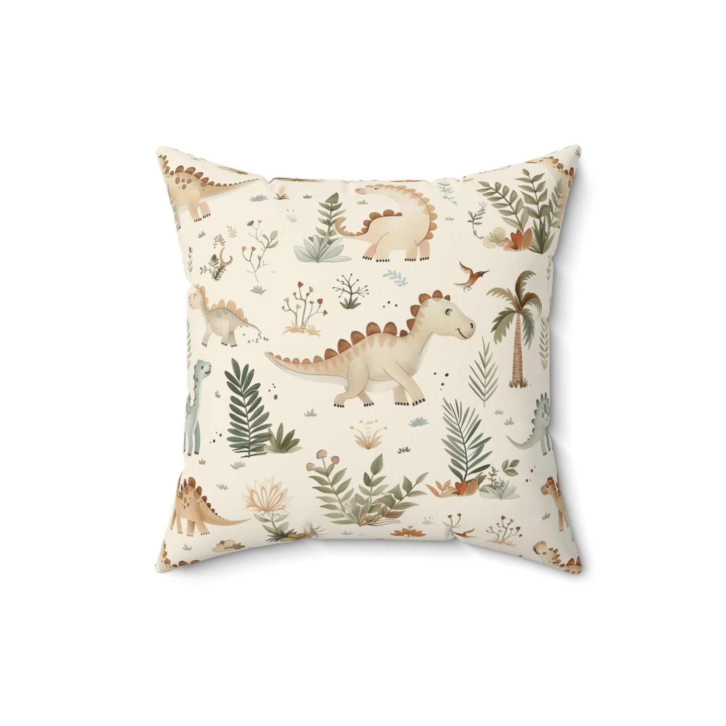 Faux suede nursery pillow with sage dinosaurs and ferns