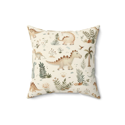 Faux suede nursery pillow with sage dinosaurs and ferns