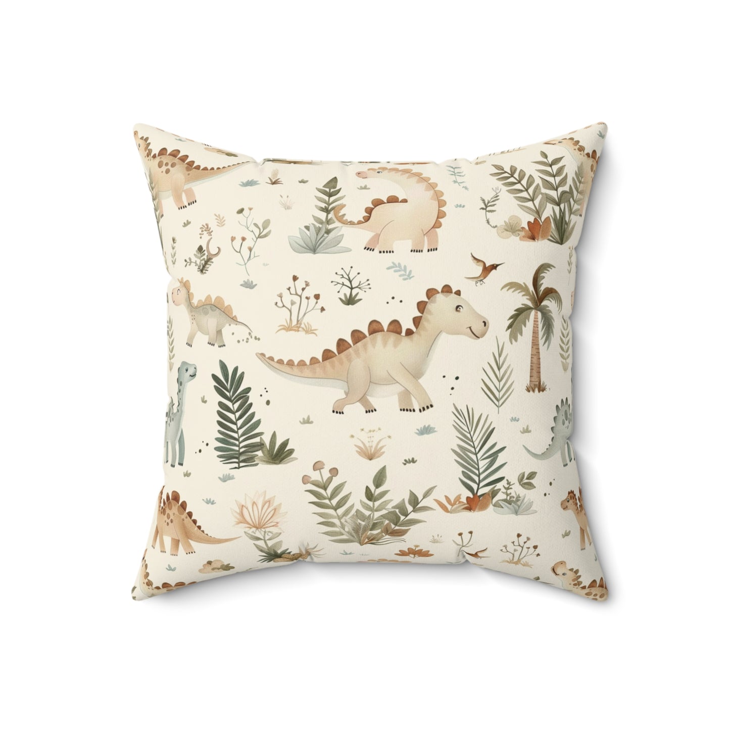 Close detail of the palm and fern print on the faux suede pillow