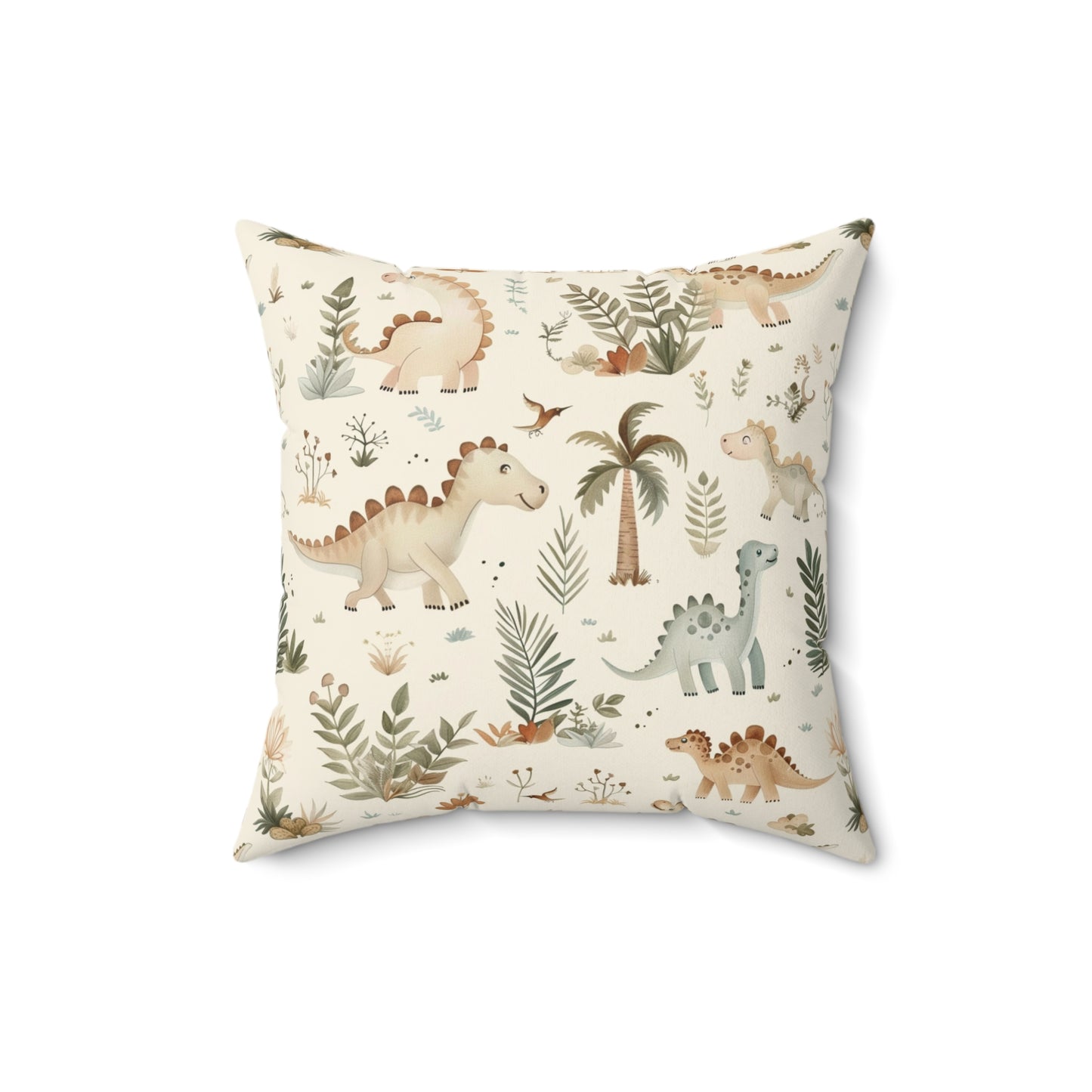 Nursery pillow in sage and cream, Fern Grove Dinosaurs print
