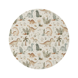 Fern Grove Dinosaurs round nursery rug on a baby room floor
