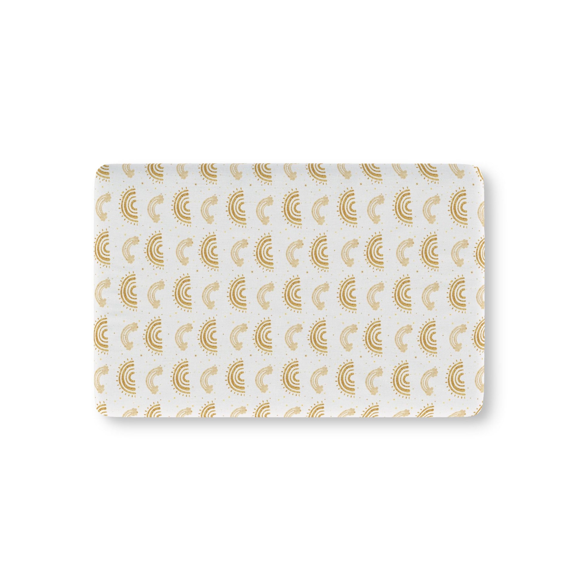 Golden Arches fitted crib sheet on a nursery crib mattress