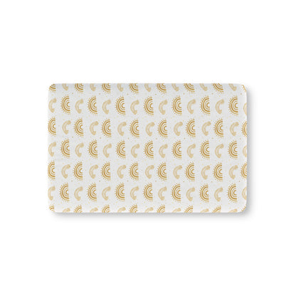Golden Arches fitted crib sheet on a nursery crib mattress