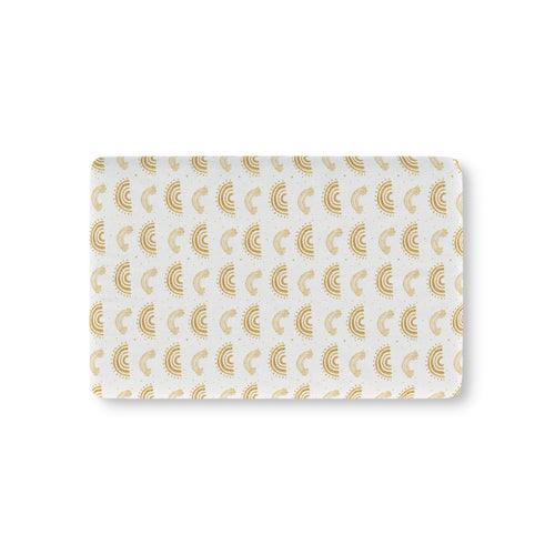 Golden Arches fitted crib sheet on a nursery crib mattress