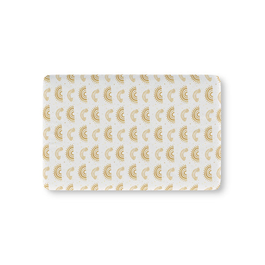 Golden Arches fitted crib sheet on a nursery crib mattress