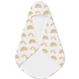 Golden Arches hooded baby towel wrapped around a baby