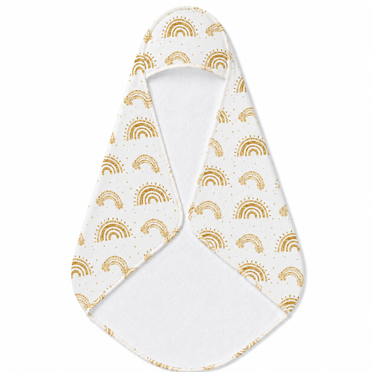 Golden Arches hooded baby towel wrapped around a baby