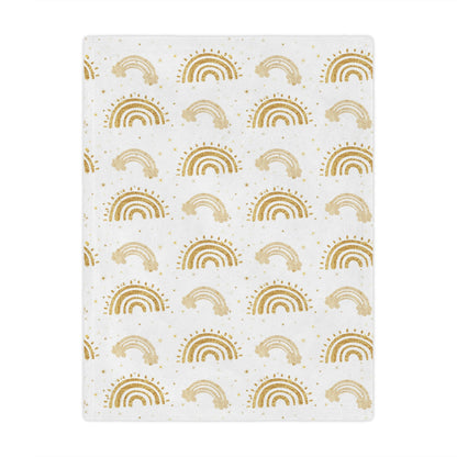 Minky baby blanket in gold on white, Golden Arches print