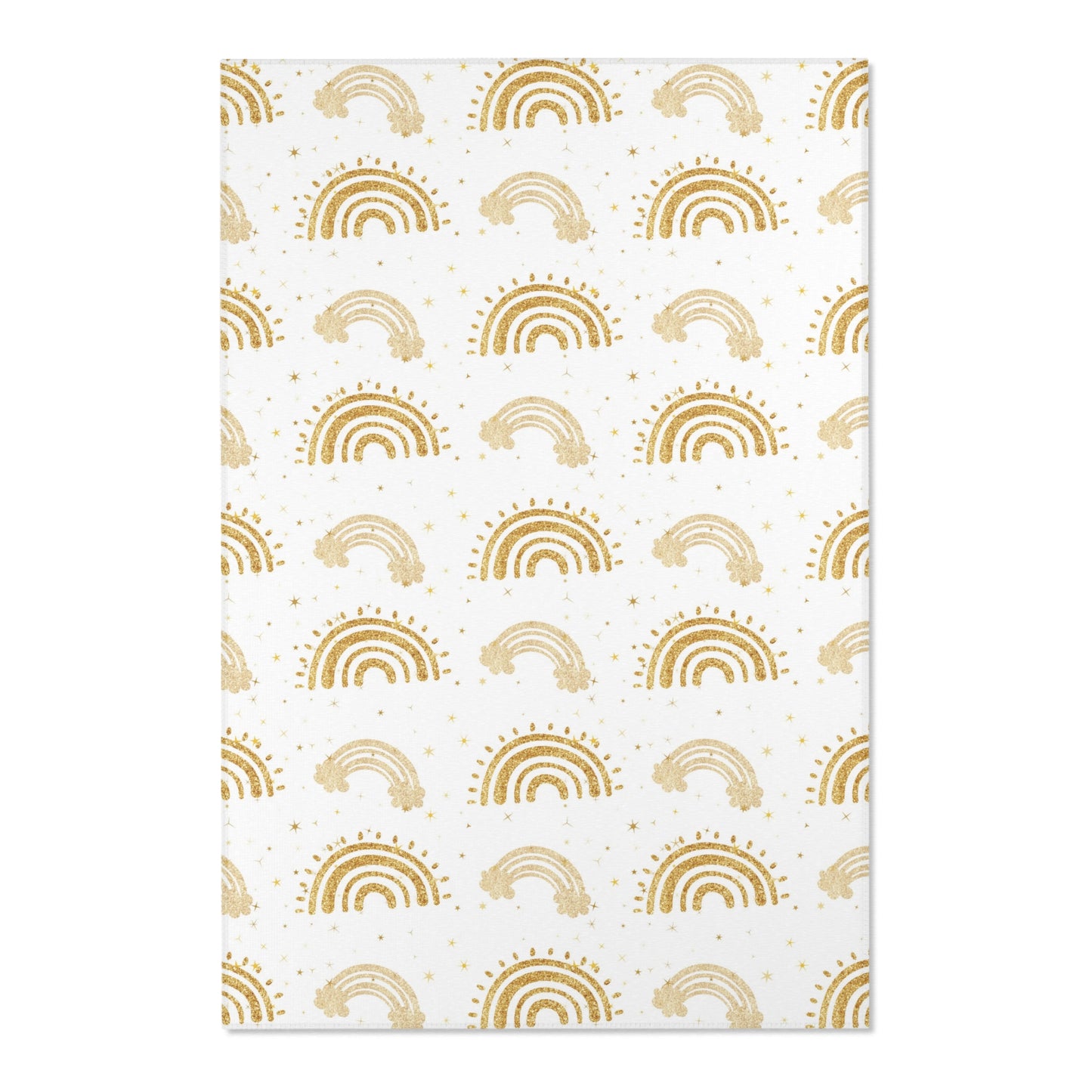 Close detail of the gold arches on the nursery area rug
