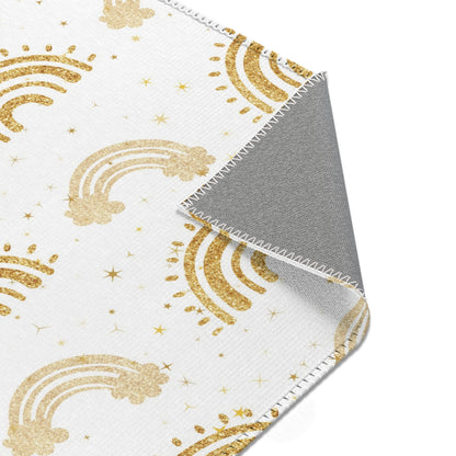 Golden Arches nursery rug pattern shown flat