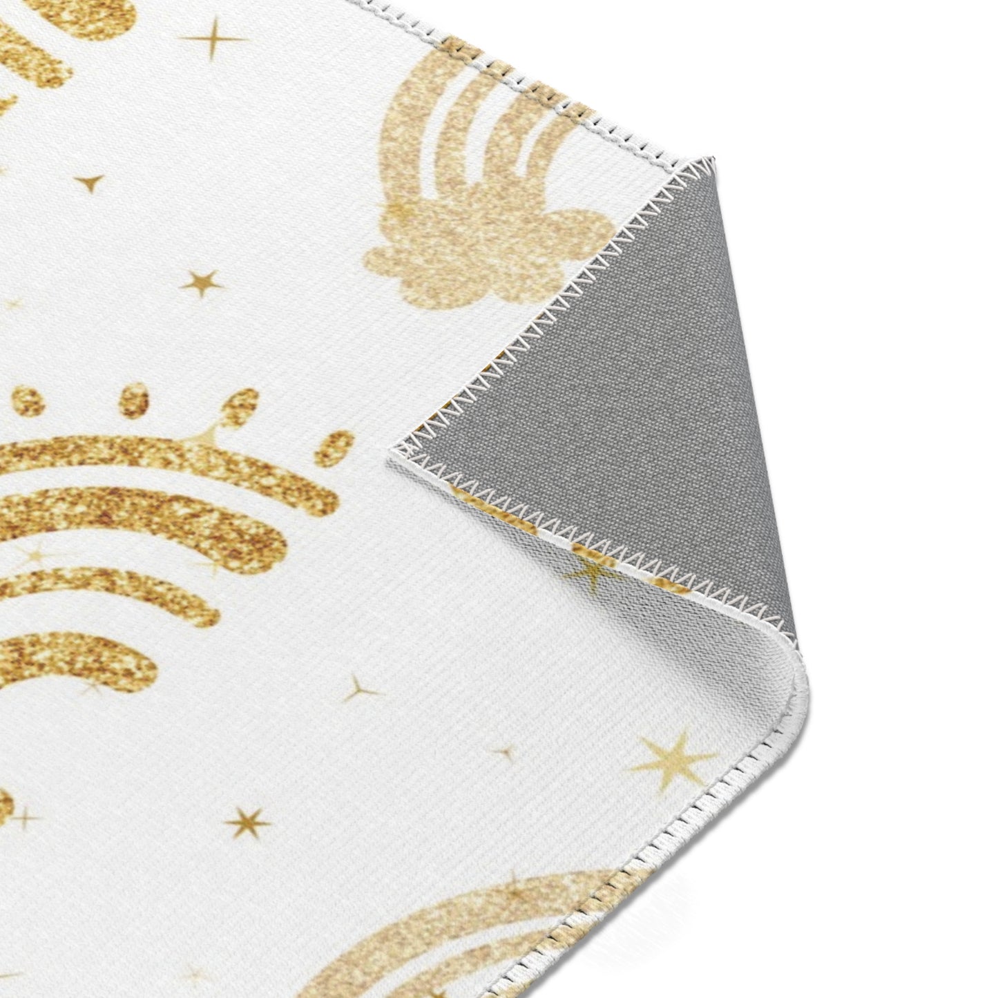 Golden Arches rug print detail in warm gold