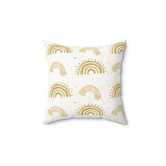 Golden Arches decorative nursery pillow on a glider chair