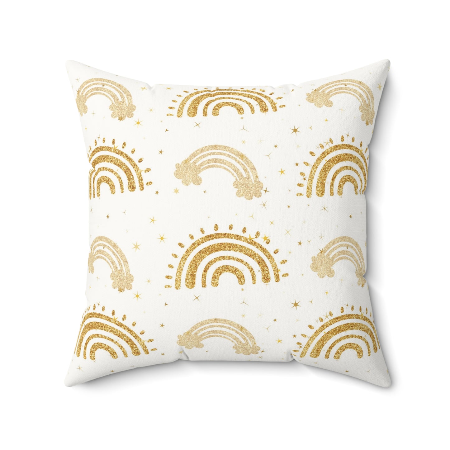 Faux suede pillow with gold arches, clouds and fine stars