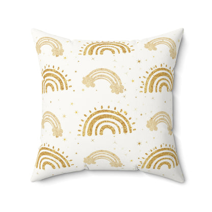 Faux suede pillow with gold arches, clouds and fine stars