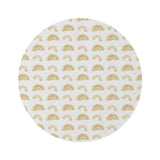 Golden Arches round nursery rug on a baby room floor
