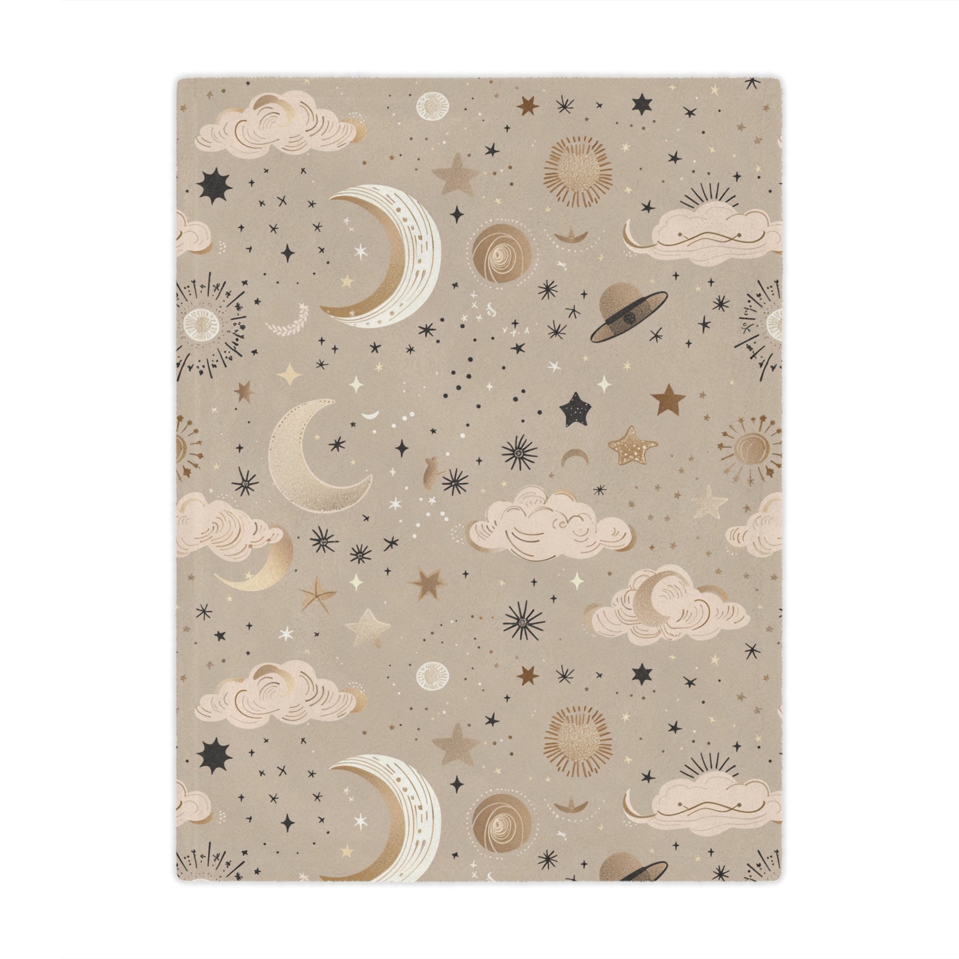 Minky baby blanket in gold and taupe, Golden Cosmos print