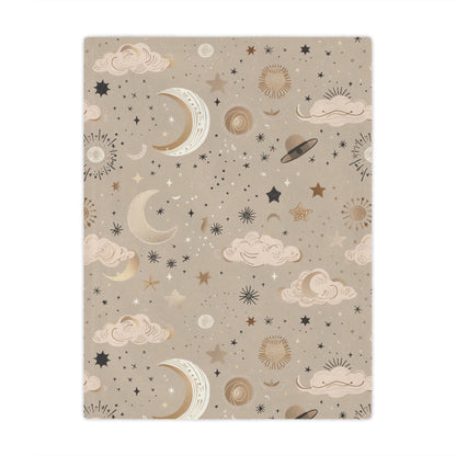 Minky baby blanket in gold and taupe, Golden Cosmos print