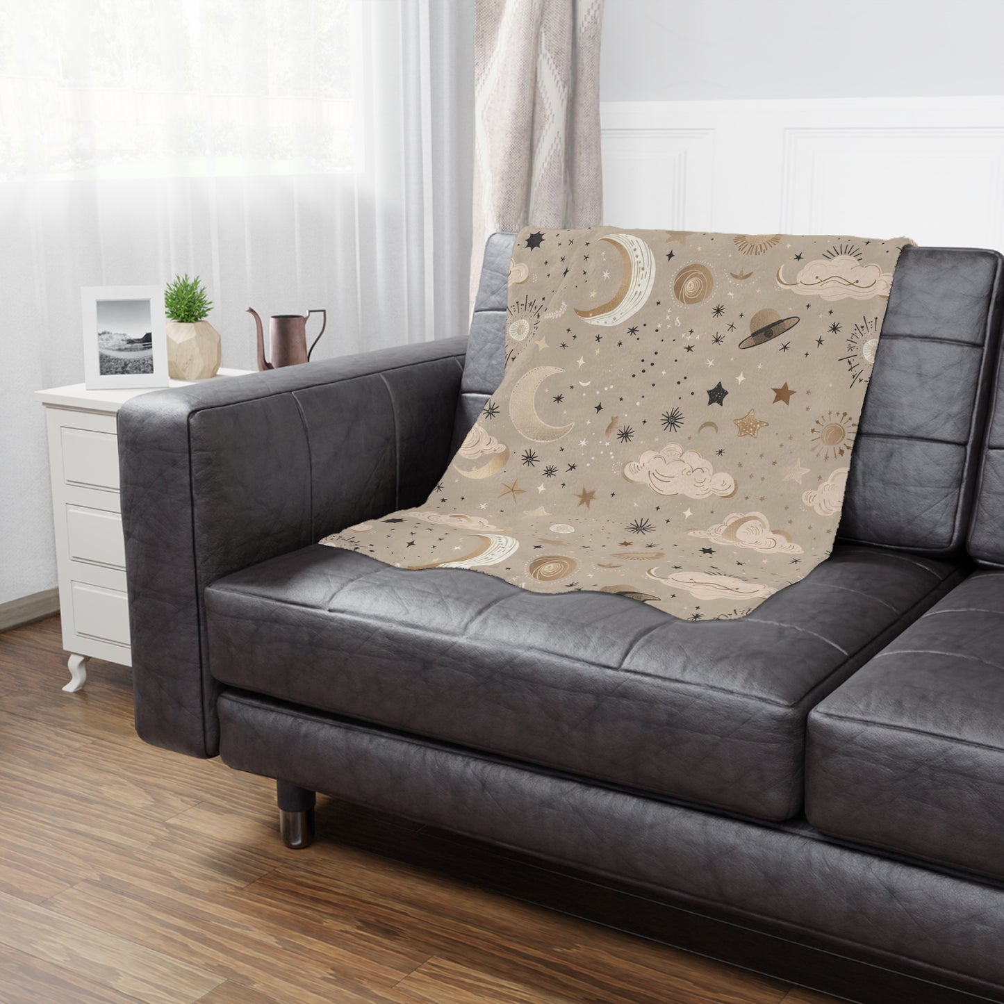 Golden Cosmos minky blanket showing the soft raised reverse