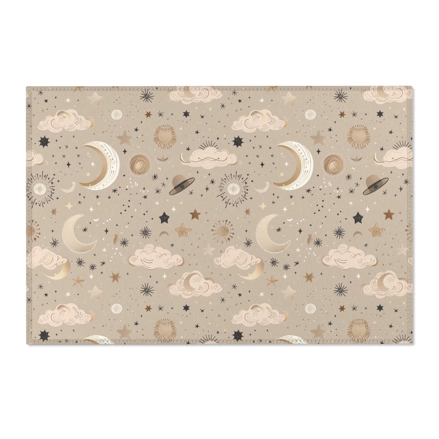 Golden Cosmos area rug shown in landscape orientation