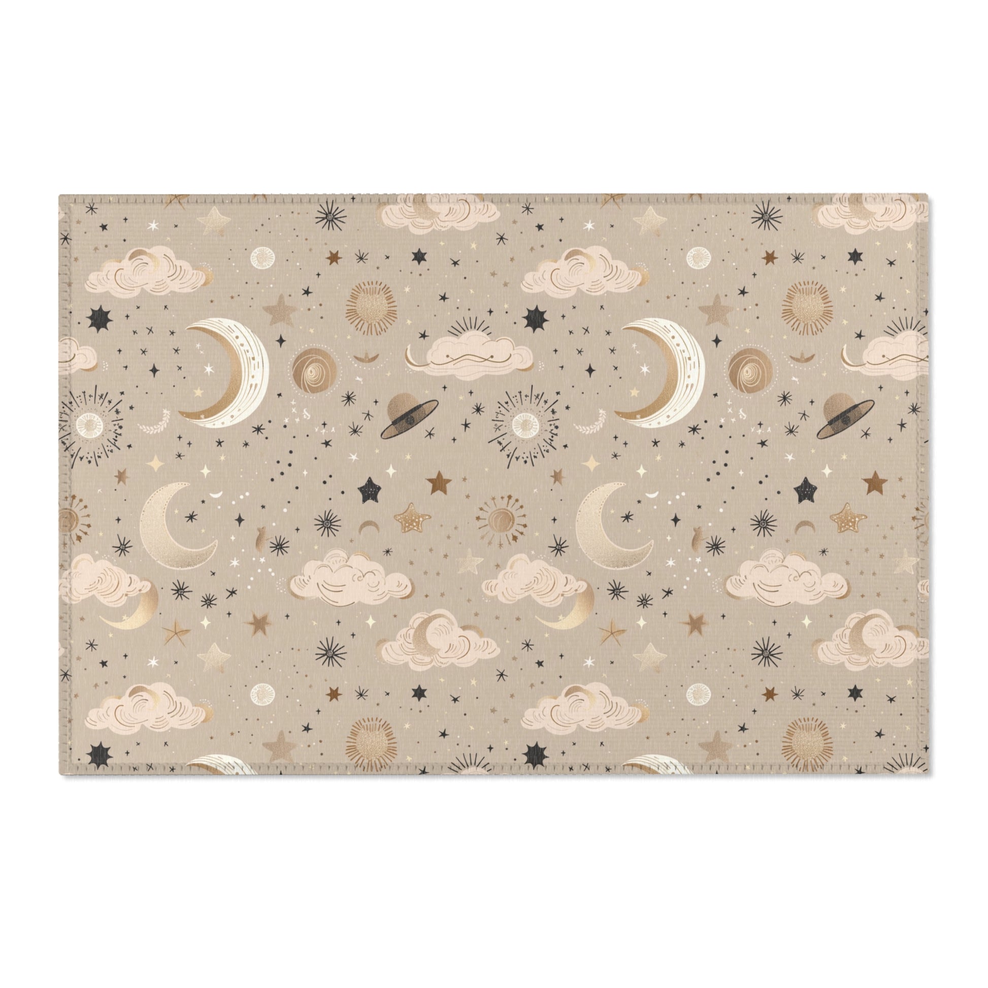 Golden Cosmos area rug shown in landscape orientation