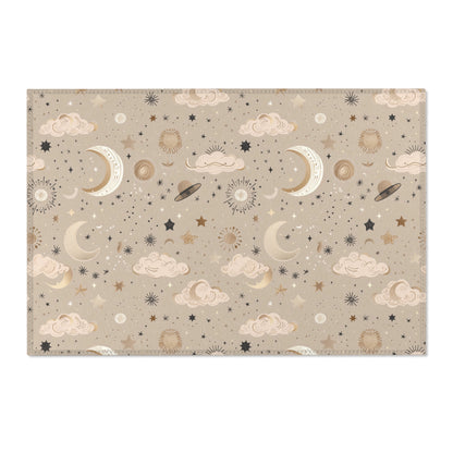 Golden Cosmos area rug shown in landscape orientation