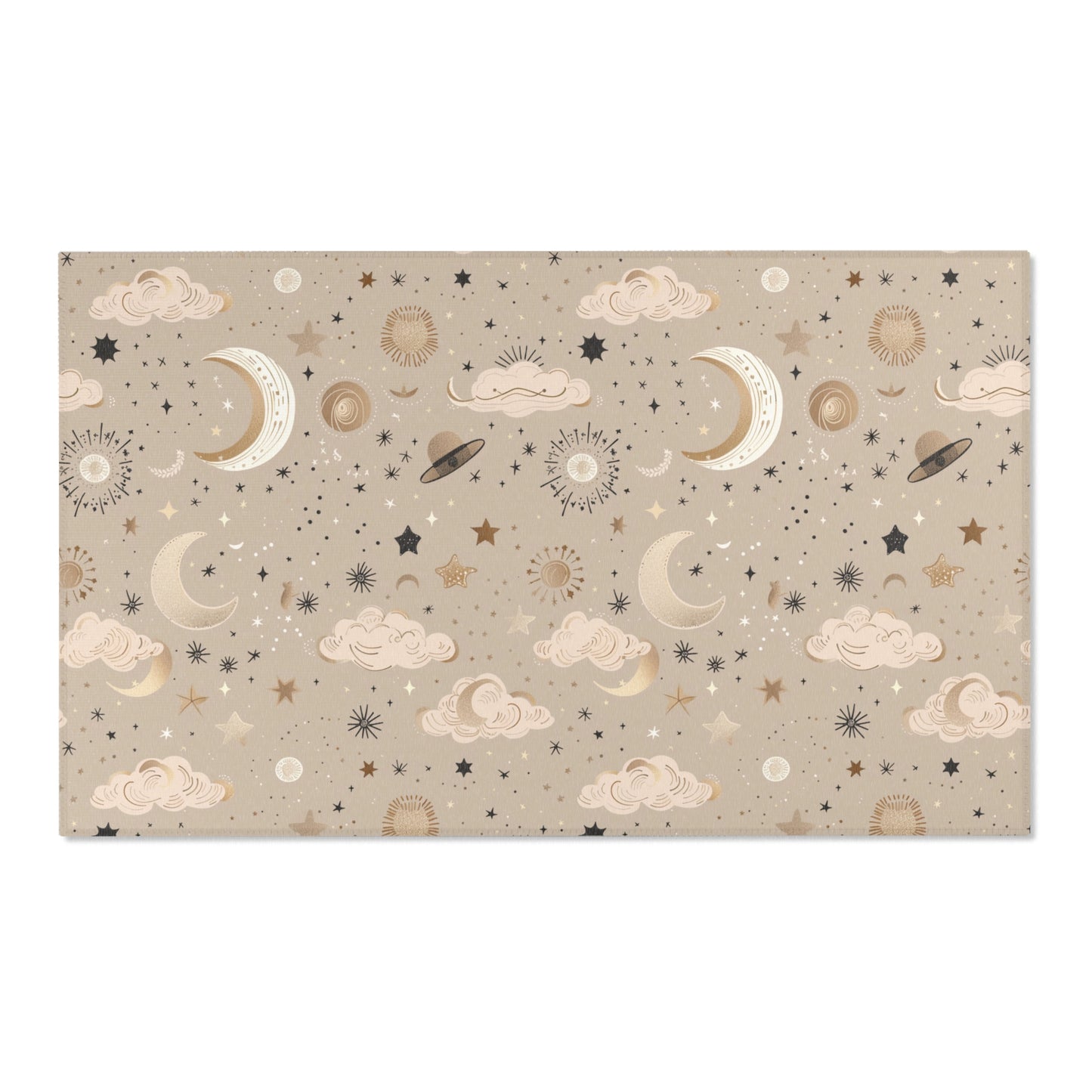 Golden Cosmos area rug shown in portrait orientation